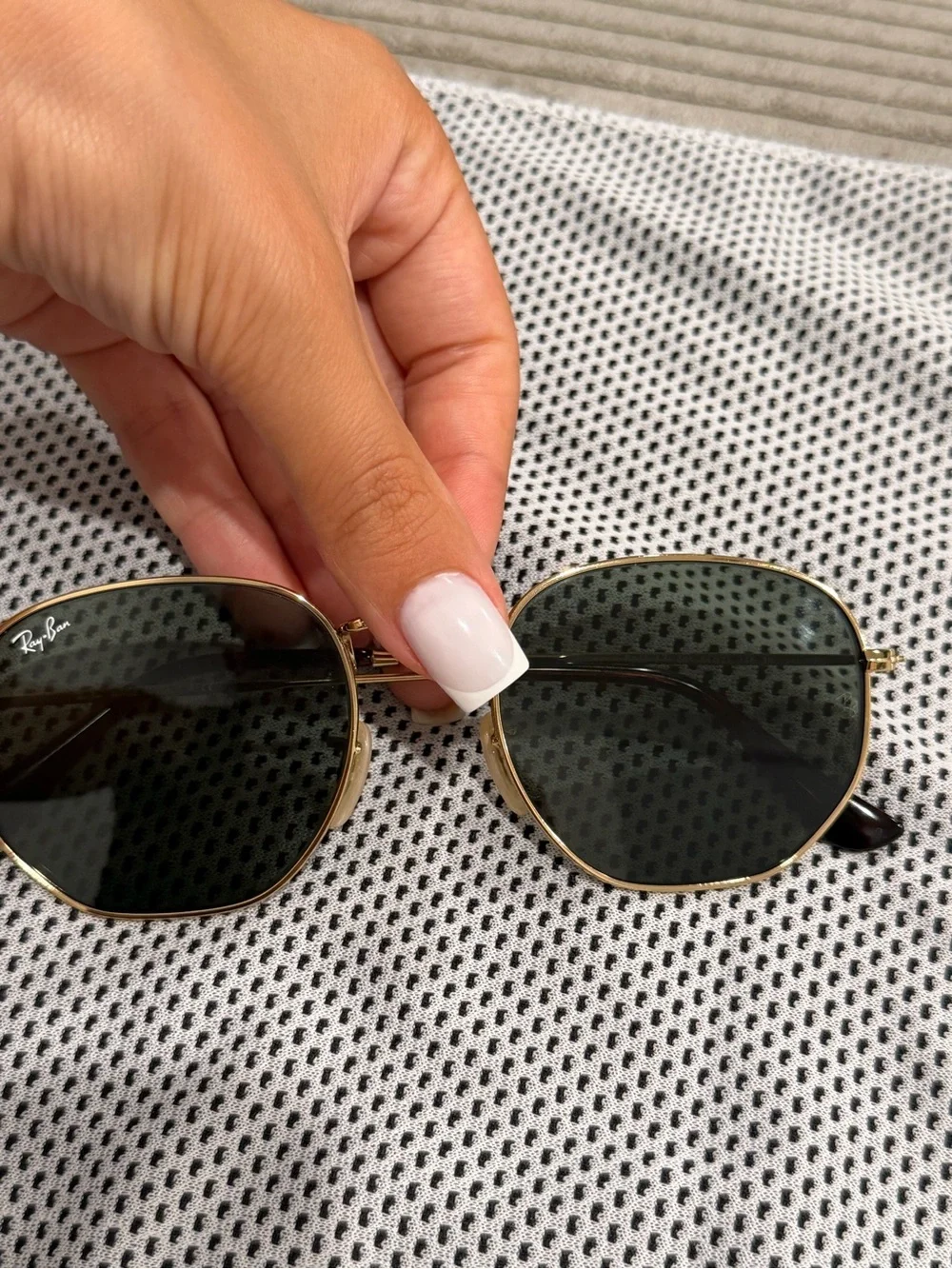 Ray-Ban Gold Frame Sunglasses with Green Lenses and Black Temple Tips